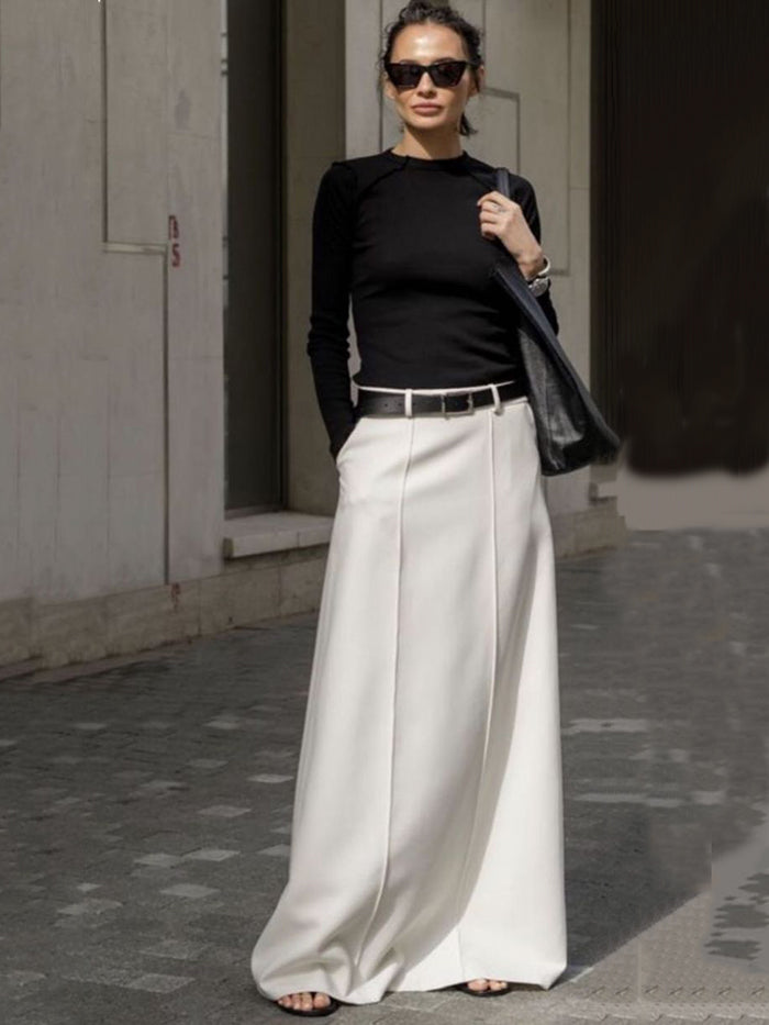 Margot | Jupe Longue Taille Haute Coupe Droite & Pince Structurée