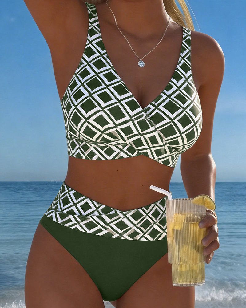 Léa | Bikini Deux Pièces Imprimé Géométrique & Taille Haute