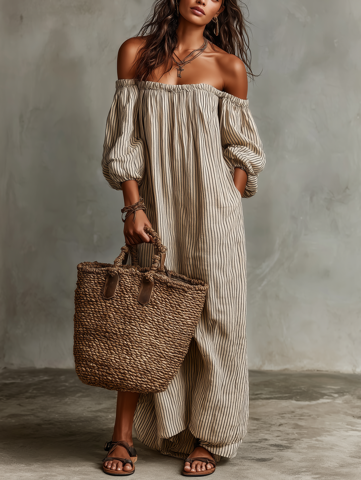 Robe maxi longue à manches longues et décolletée pour femmes
