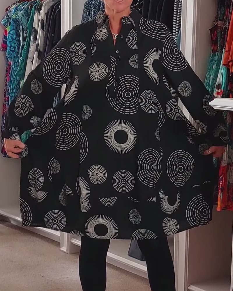 Robe décontractée à revers à imprimé géométrique
