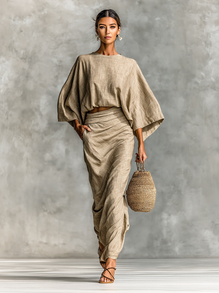 Selene | Ensemble Top à Manches Chauve-Souris Doux et Jupe Maxi