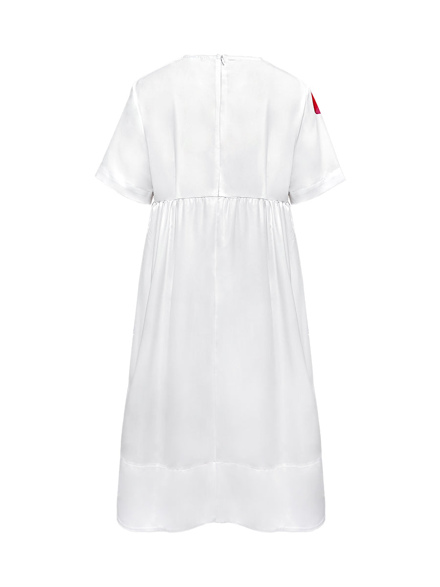 Flore | Robe Midi Ample Imprimé Fleurs Rouges Col V & Fronces