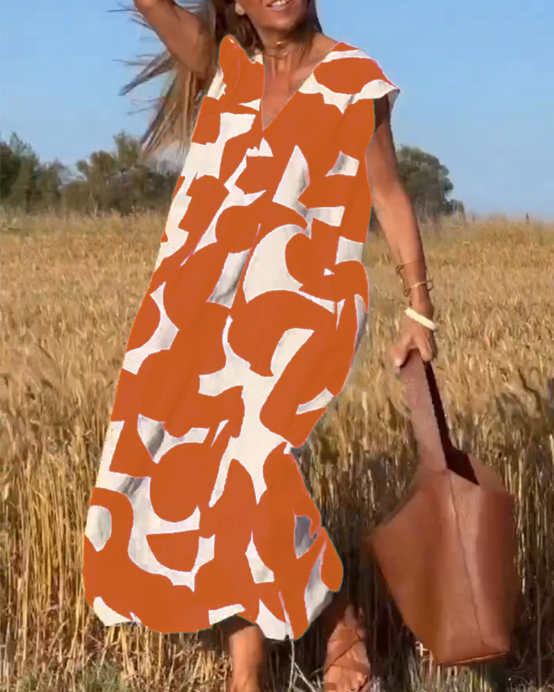 Robe avec imprimé et col en V