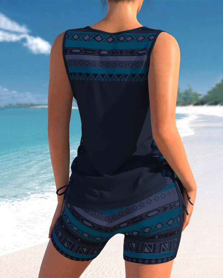 Azura | Tankini Deux Pièces Col V Croisé & Imprimé Géométrique Ethnique
