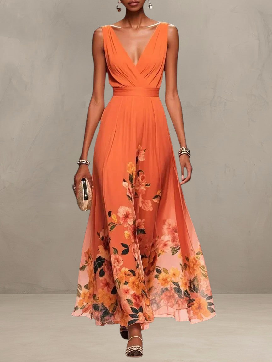 ROSA | ROBE MAXI EN CHIFFON FLORAL À COL V