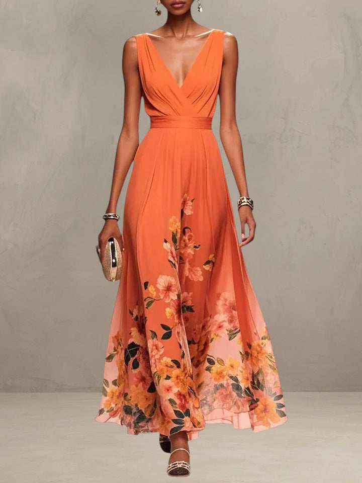 ROSA | ROBE MAXI EN CHIFFON FLORAL À COL V