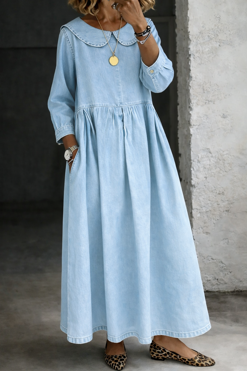 Clara | Robe en Jean à Col Peter Pan