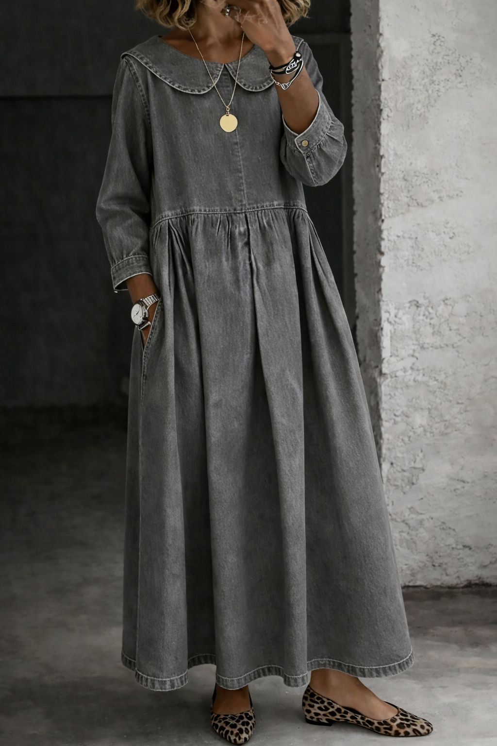 Clara | Robe en Jean à Col Peter Pan