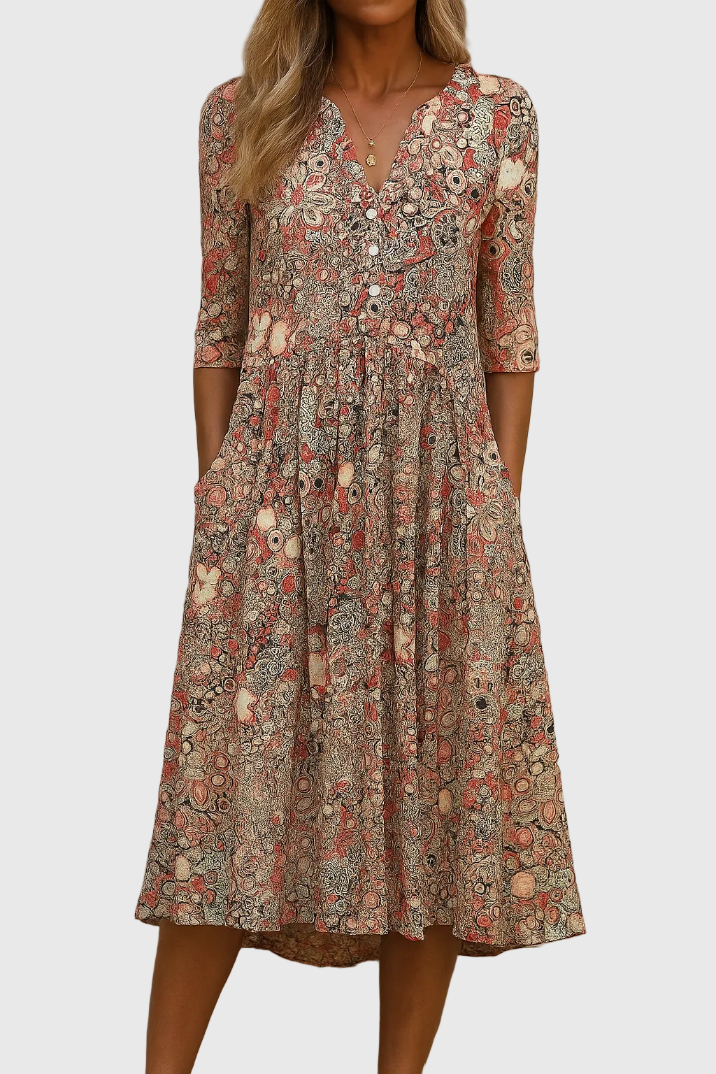 Harlow | Élégance Midi Robe V-Neck Gracieuse
