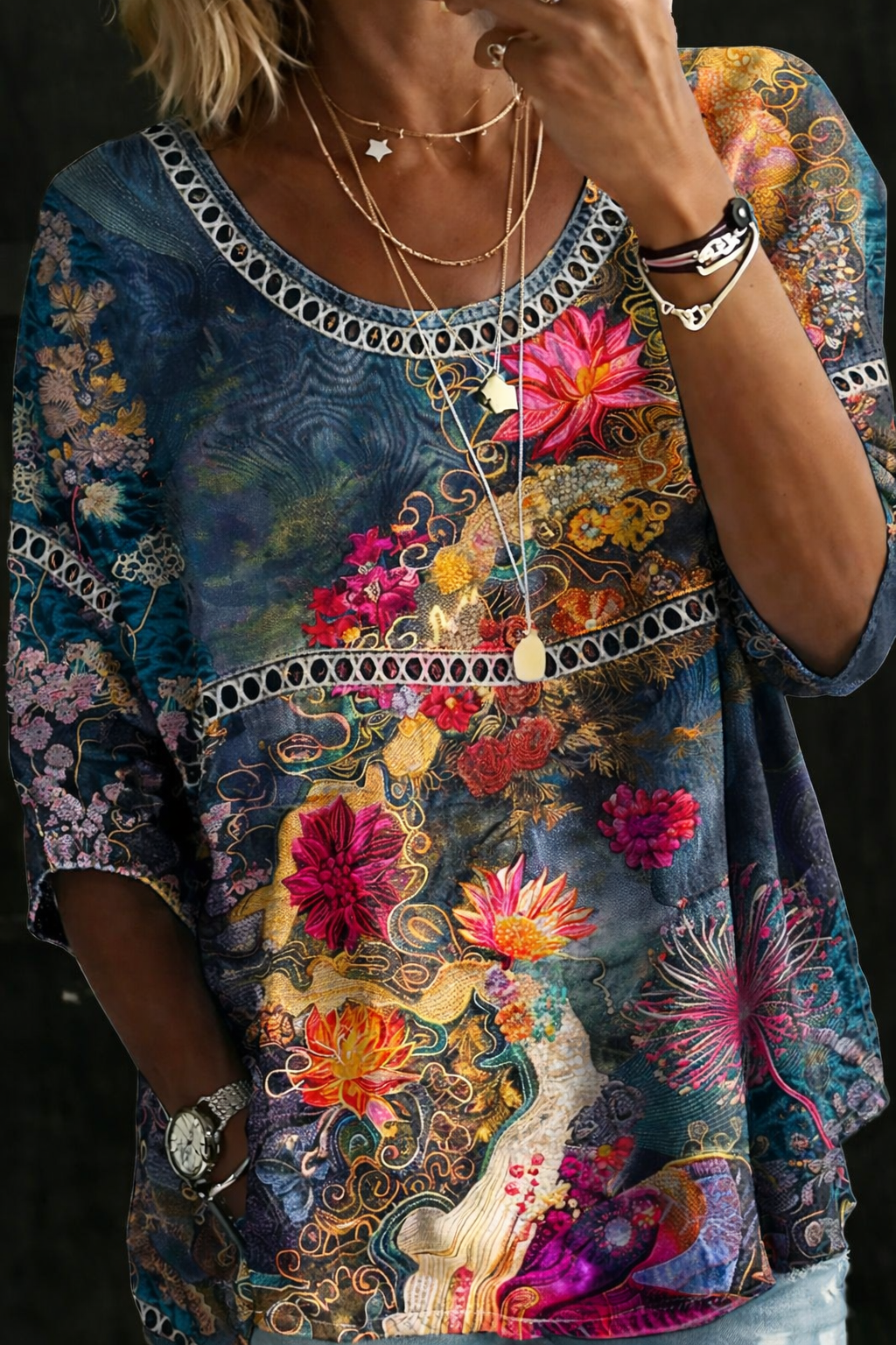 Nicole | Blouse en Jean Floral Vintage