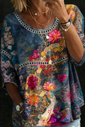 Nicole | Blouse en Jean Floral Vintage