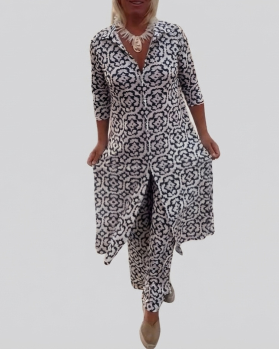 Sara | Ensemble tunique à imprimé géométrique bohème et pantalon large