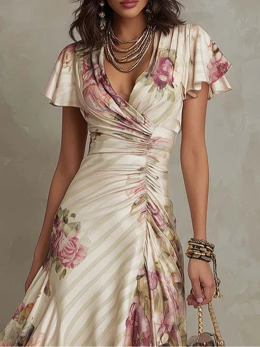 Alba | Robe Midi Drapée Élégante à Fleurs