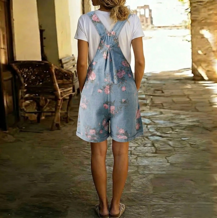 Judy | Salopette florale en denim doux et lavé vintage