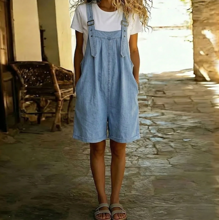Clara | Salopette en denim doux lavé vintage bleu clair