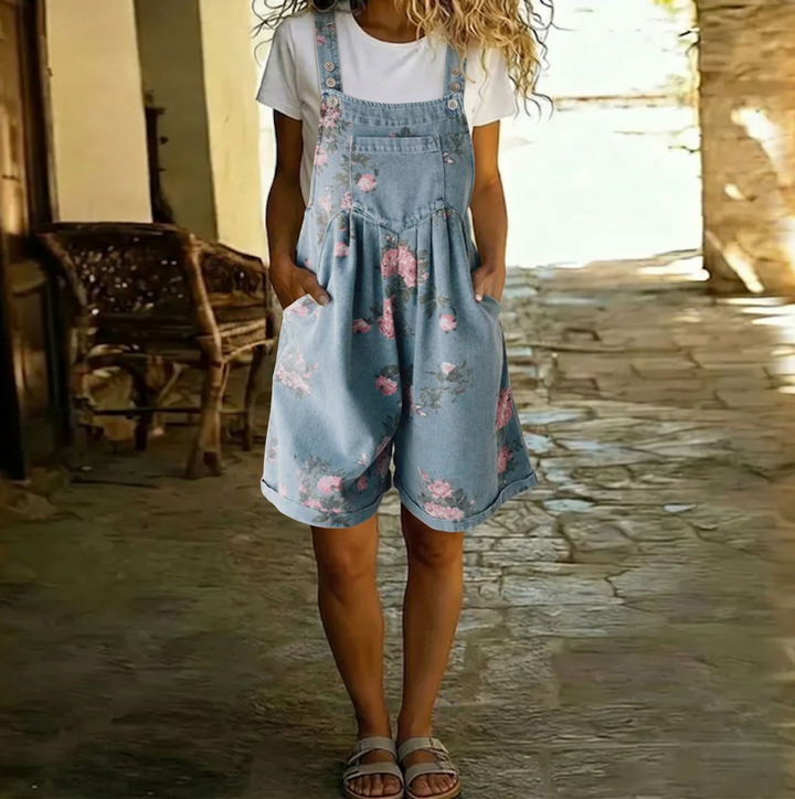 Judy | Salopette florale en denim doux et lavé vintage