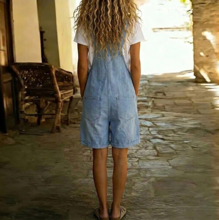 Clara | Salopette en denim doux lavé vintage bleu clair