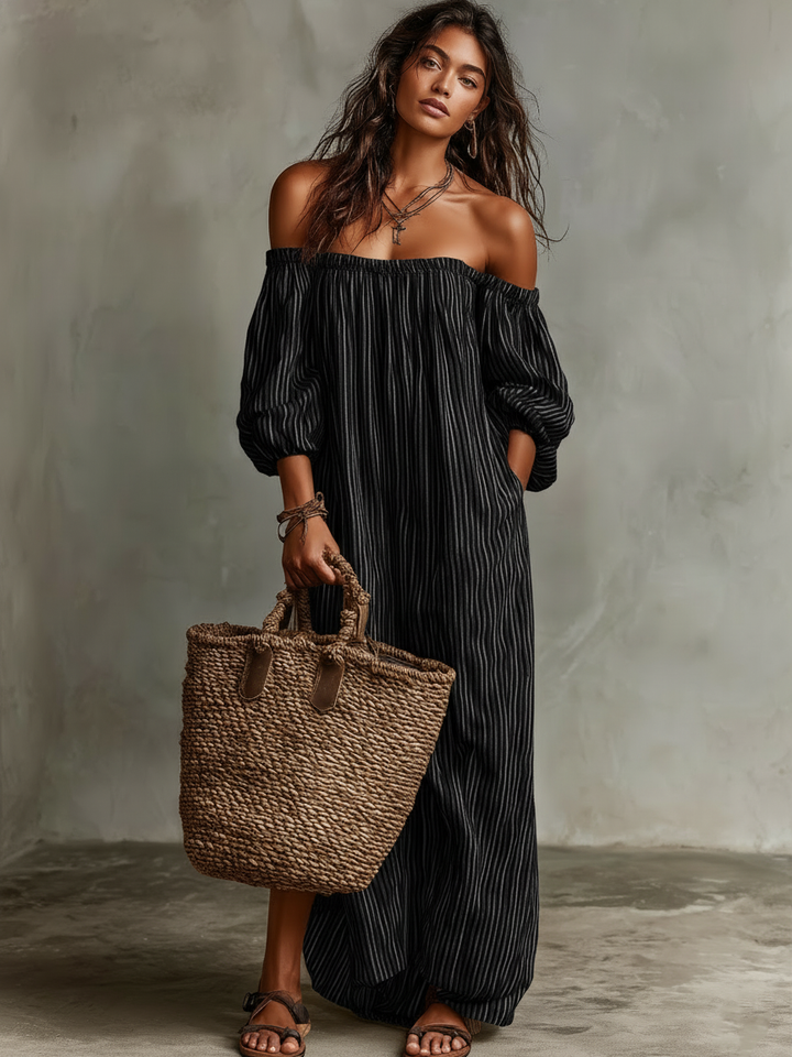 Robe maxi longue à manches longues et décolletée pour femmes