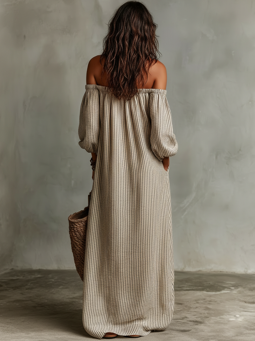 Robe maxi longue à manches longues et décolletée pour femmes