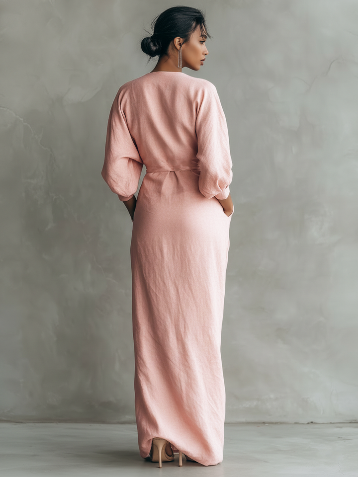 Nina | Robe Maxi en Lin Rose Minimaliste