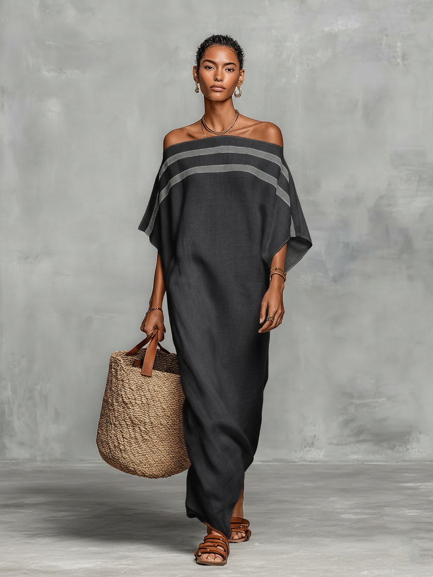 Sophie | Robe Maxi en Lin à Épaules Nues