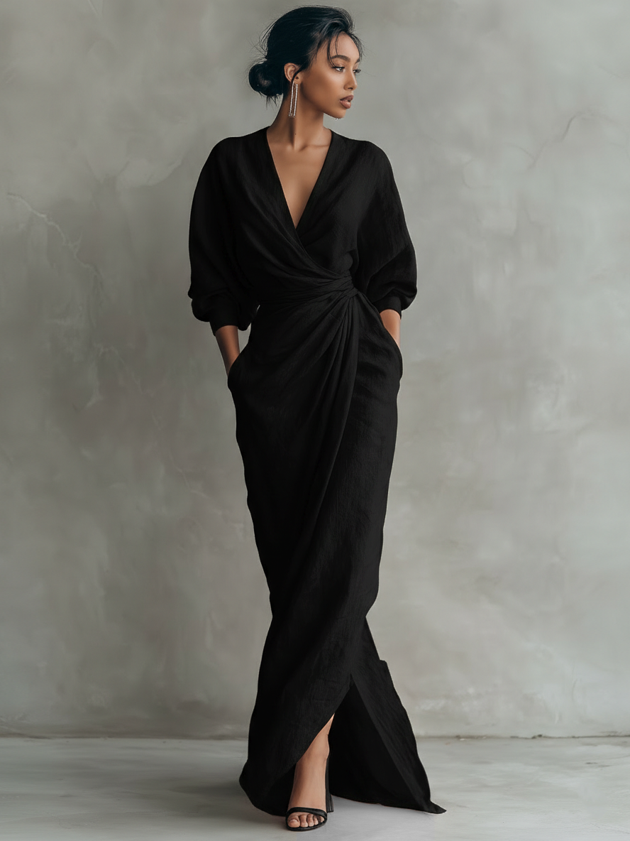 Nina | Robe Maxi en Lin Rose Minimaliste