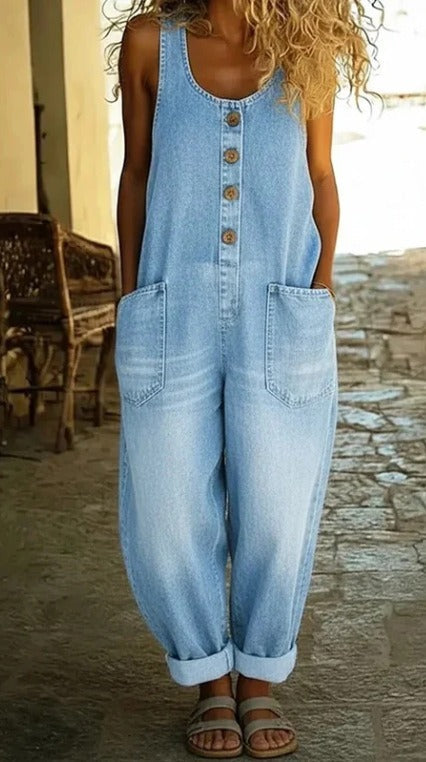 Sadie | Salopette en Denim de Coton Lavé Vintage