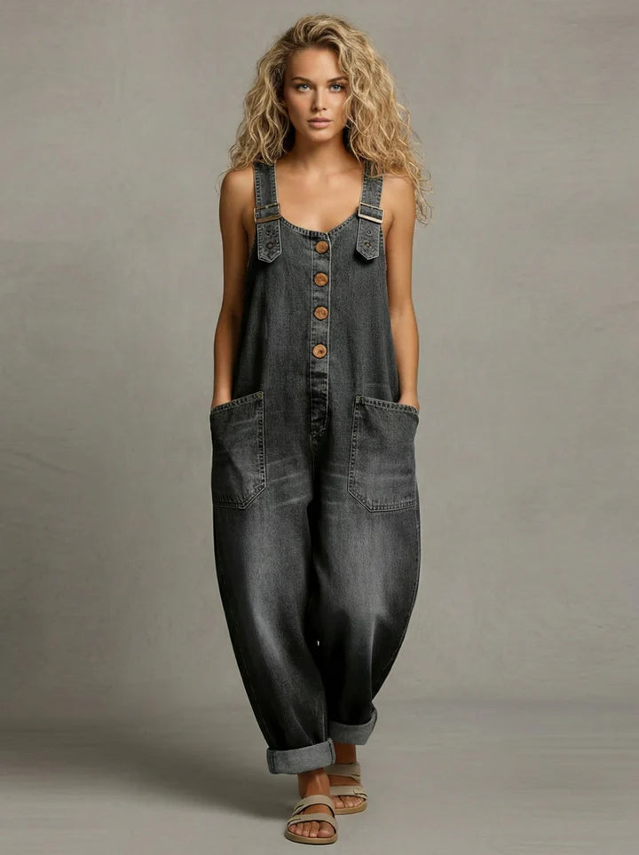 Molly | Salopette Denim Ample Bretelles Réglables & Grandes Poches