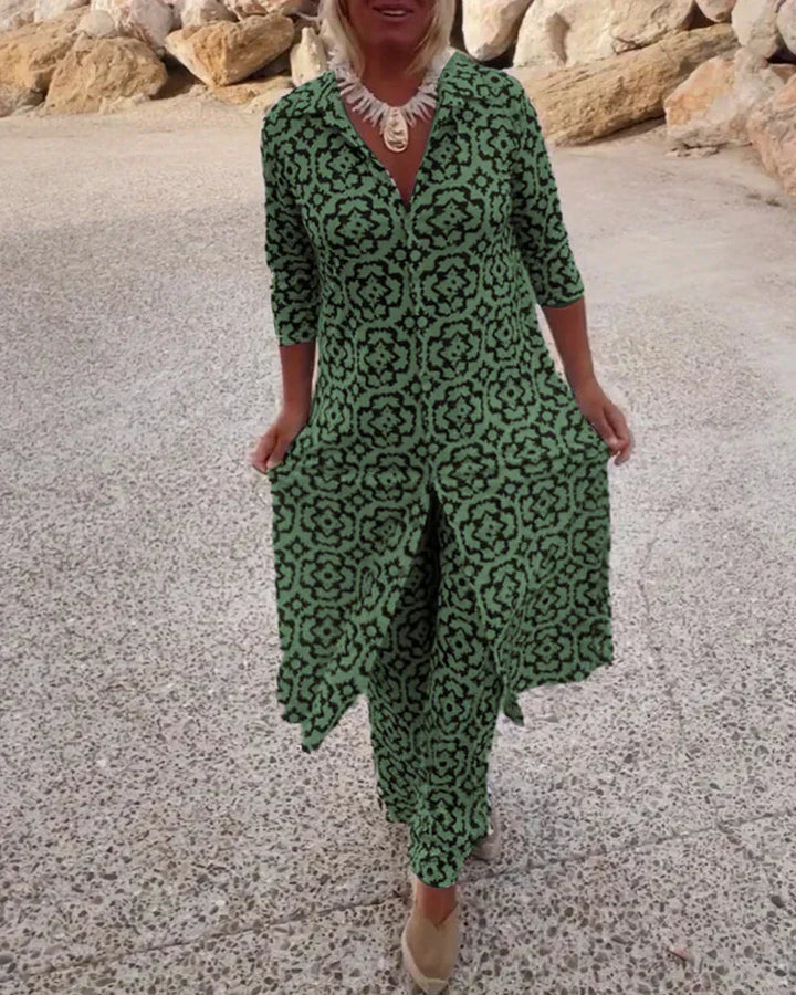 Sara | Ensemble tunique à imprimé géométrique bohème et pantalon large