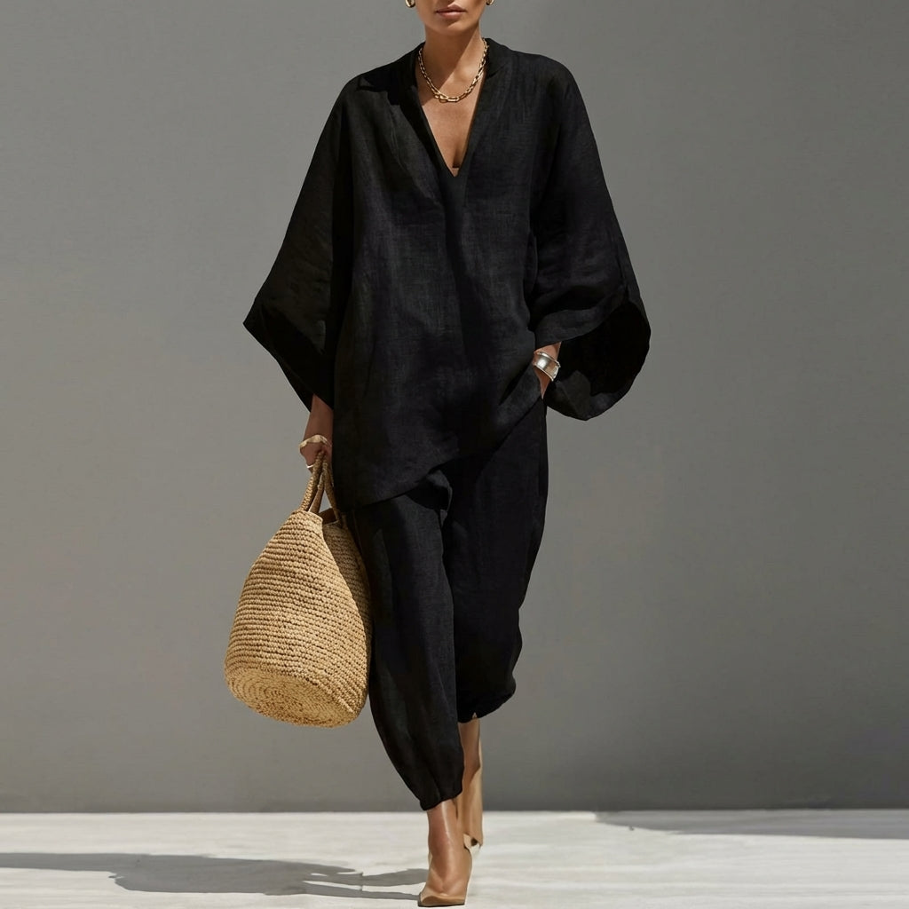 Marina | Ensemble haut V décontracté et pantalon large