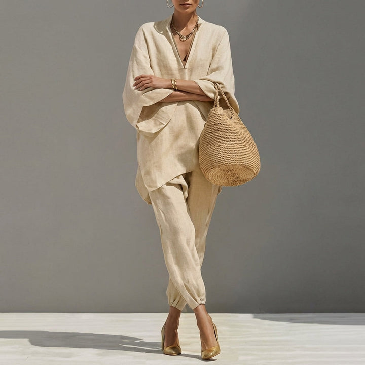 Marina | Ensemble haut V décontracté et pantalon large