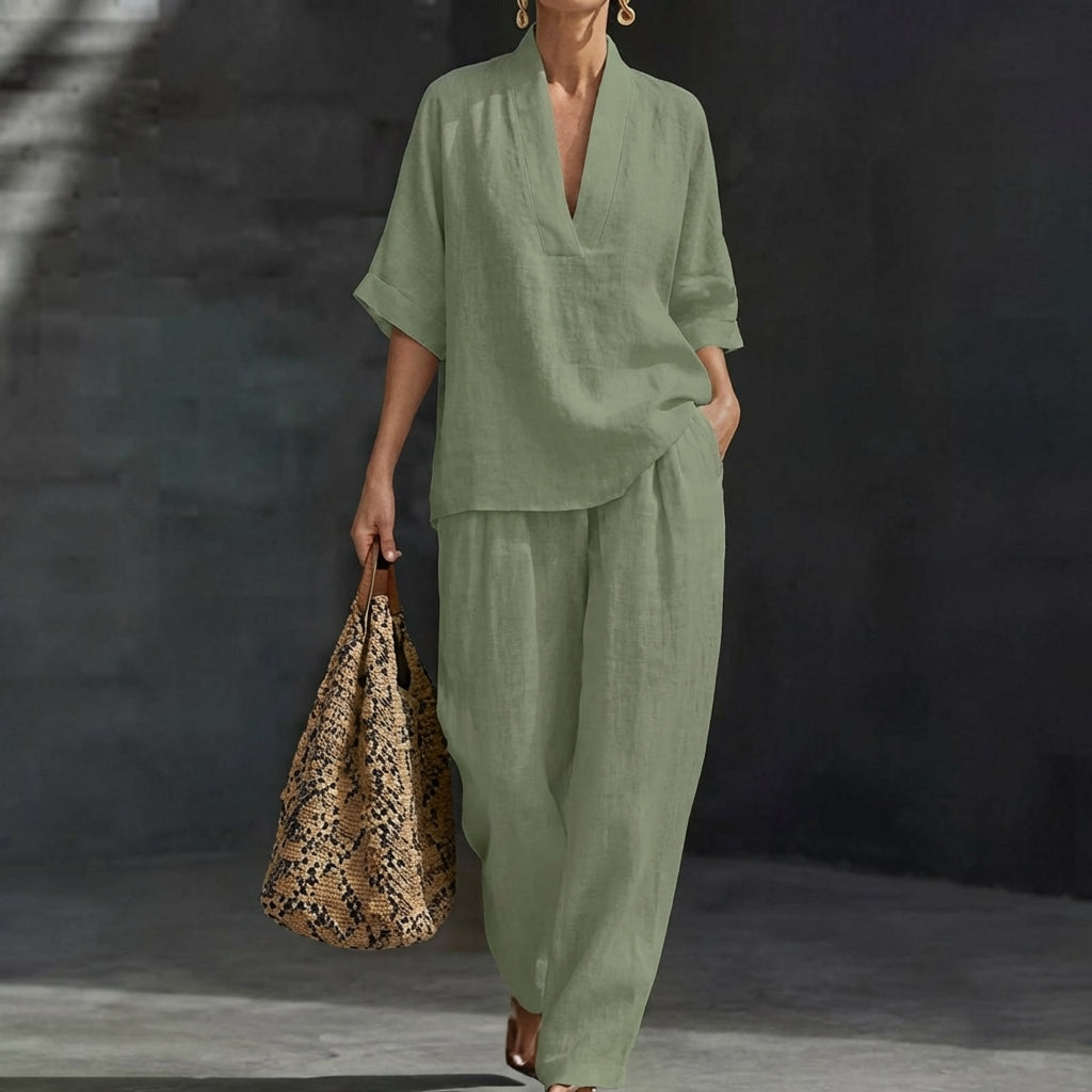 Dolores | Haut Henley Relaxed et Pantalon Large Coordonné
