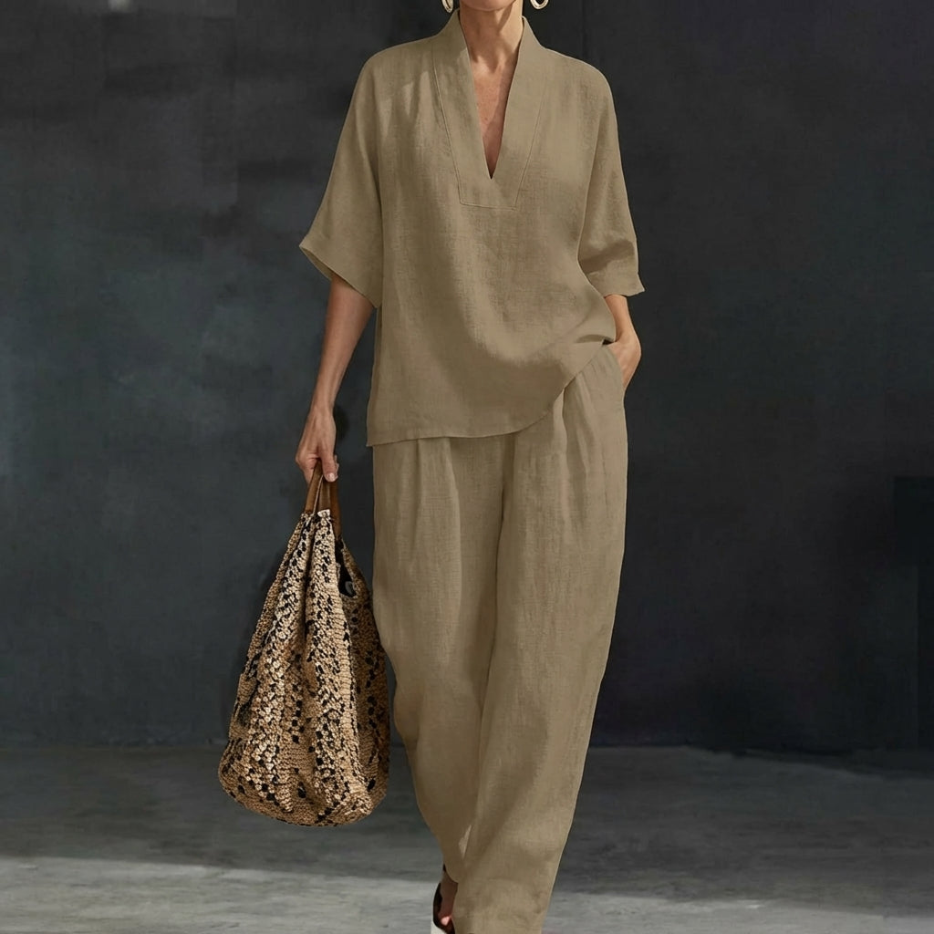 Dolores | Haut Henley Relaxed et Pantalon Large Coordonné