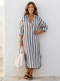 Naomi | Robe Chemise Midi Rayée à Manches Longues