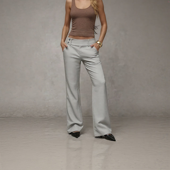 Monclair | Pantalon Large Taille Mi-Haute Coupe Droite & Boutons Décoratifs