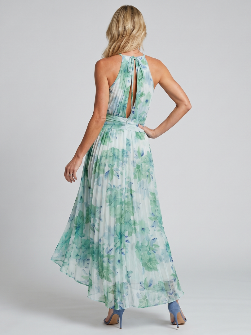 Portia | Robe midi à col halter plissée avec motif floral doux
