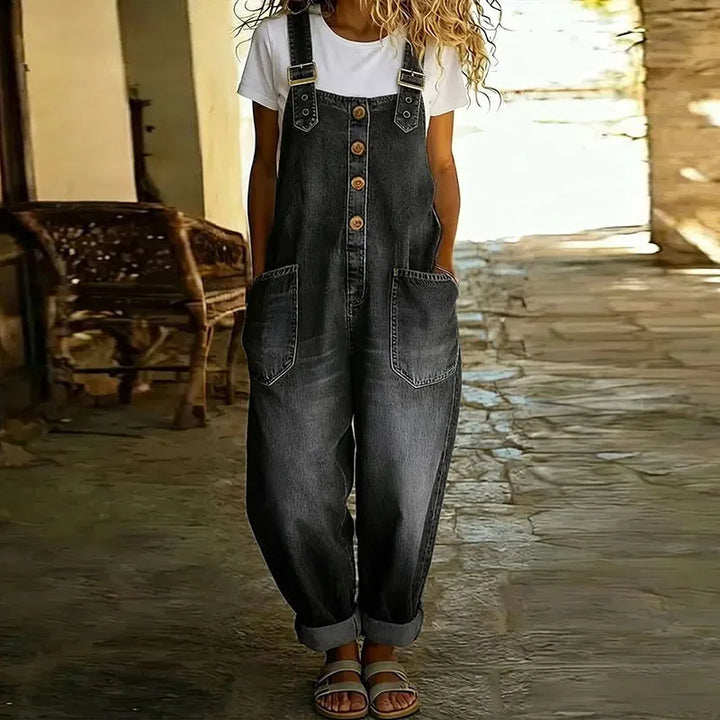 Mae | Salopette en denim doux vintage avec bretelles ajustables
