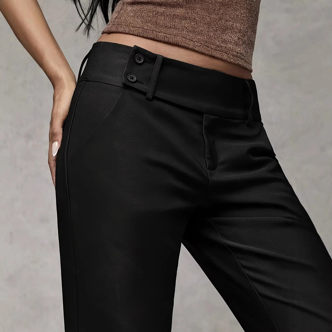 Monclair | Pantalon Large Taille Mi-Haute Coupe Droite & Boutons Décoratifs