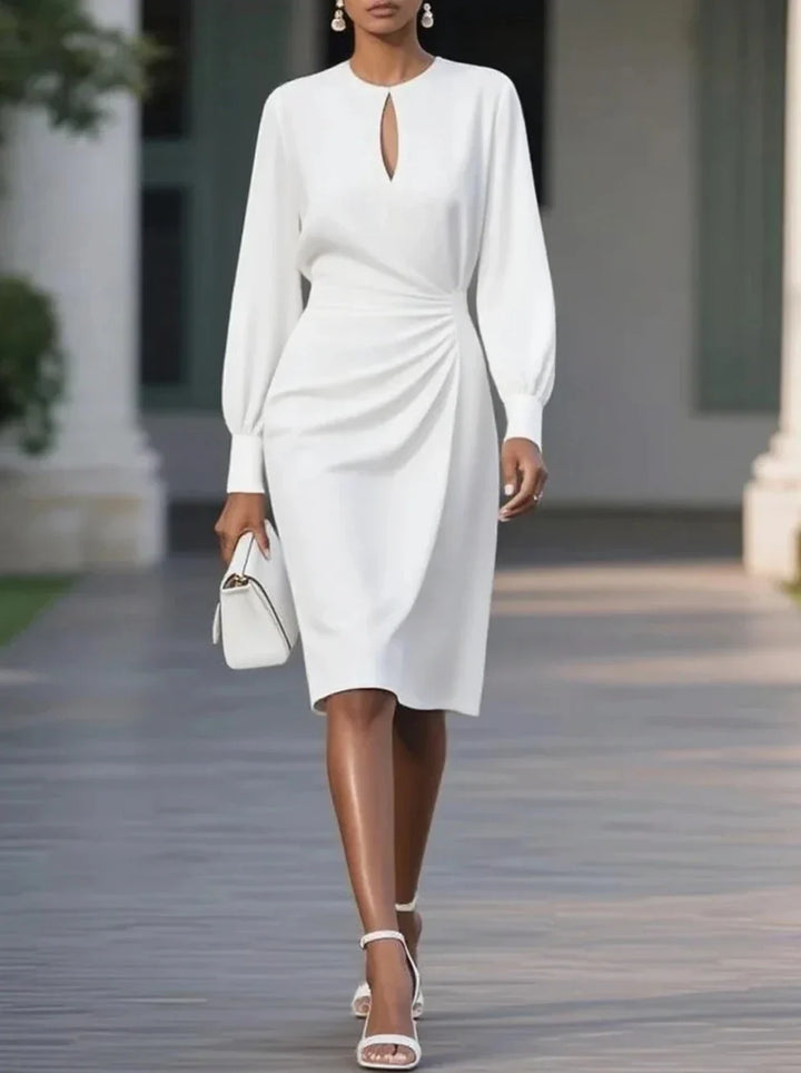 Caliora | Robe Midi Noire Manches Longues & Fronce Latérale