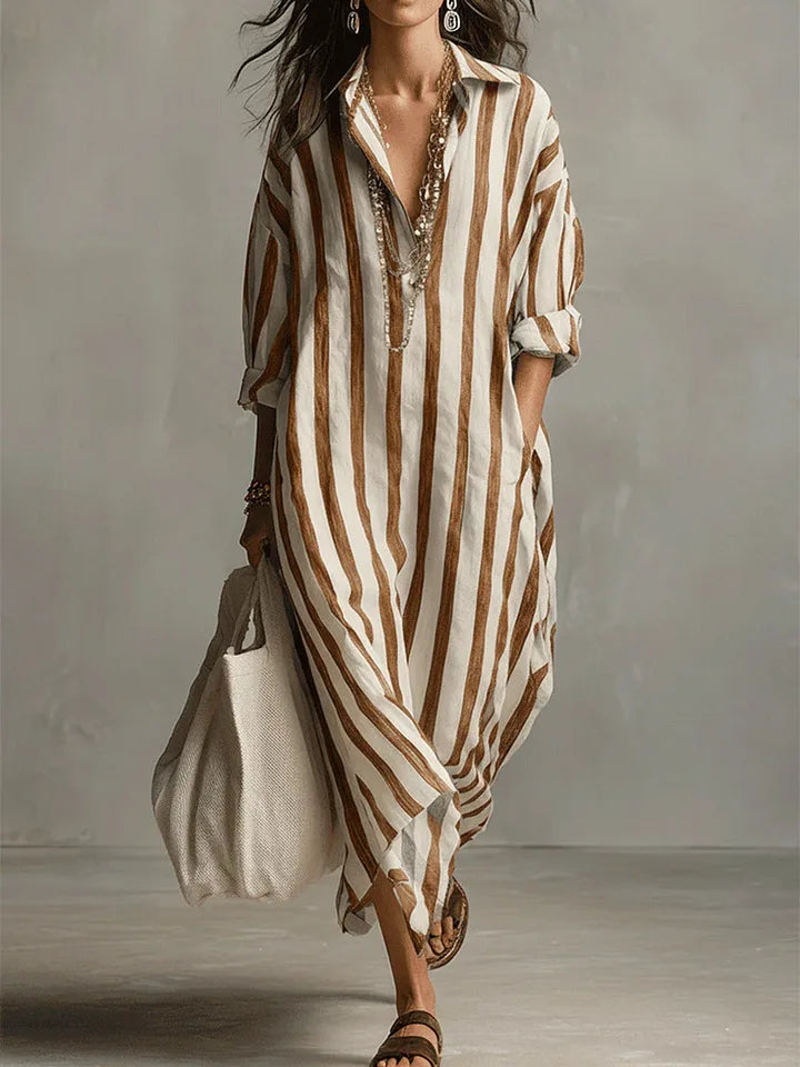 Amaris | Robe Chemise Longue Rayée Lin & Coton