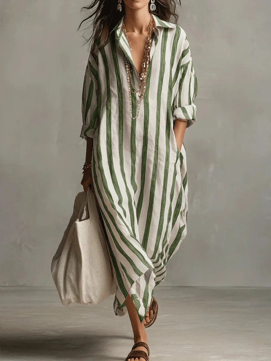 Amaris | Robe Chemise Longue Rayée Lin & Coton