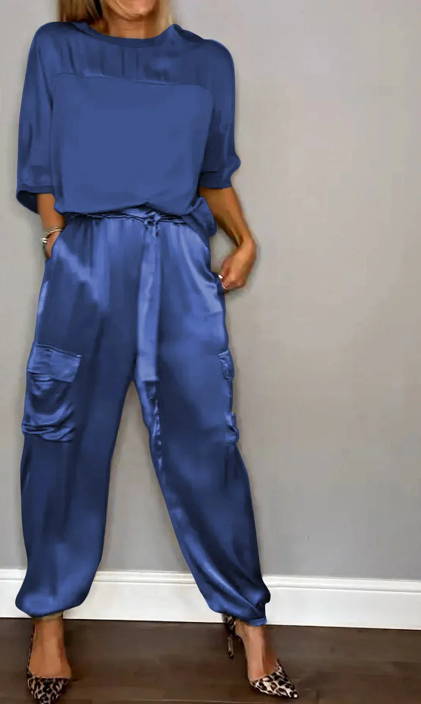 Averielle | Ensemble Deux Pièces Satiné Top & Pantalon Cargo Fluide