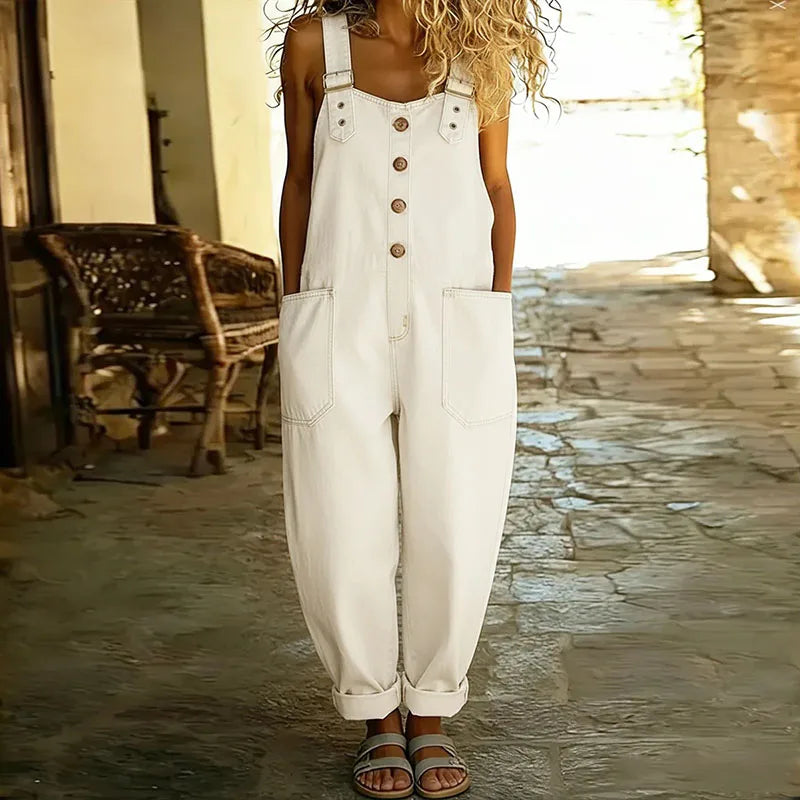 Mae | Salopette en denim doux vintage avec bretelles ajustables