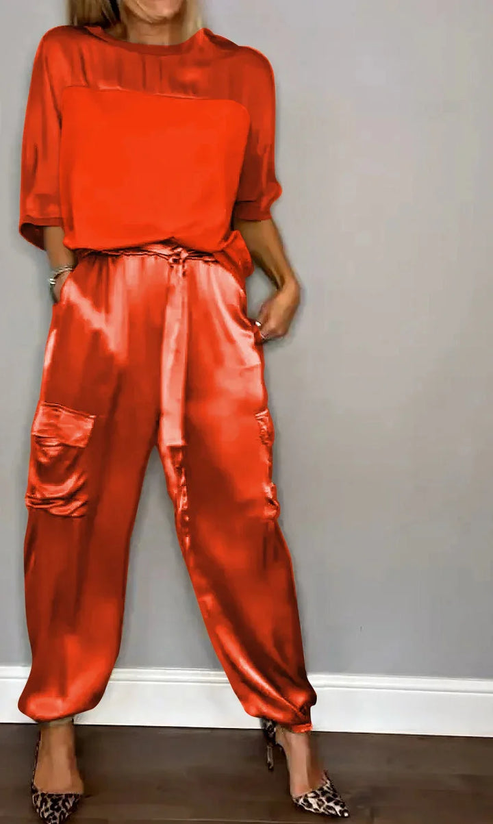 Averielle | Ensemble Deux Pièces Satiné Top & Pantalon Cargo Fluide