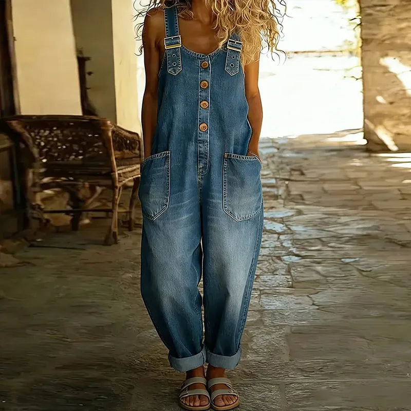 Mae | Salopette en denim doux vintage avec bretelles ajustables