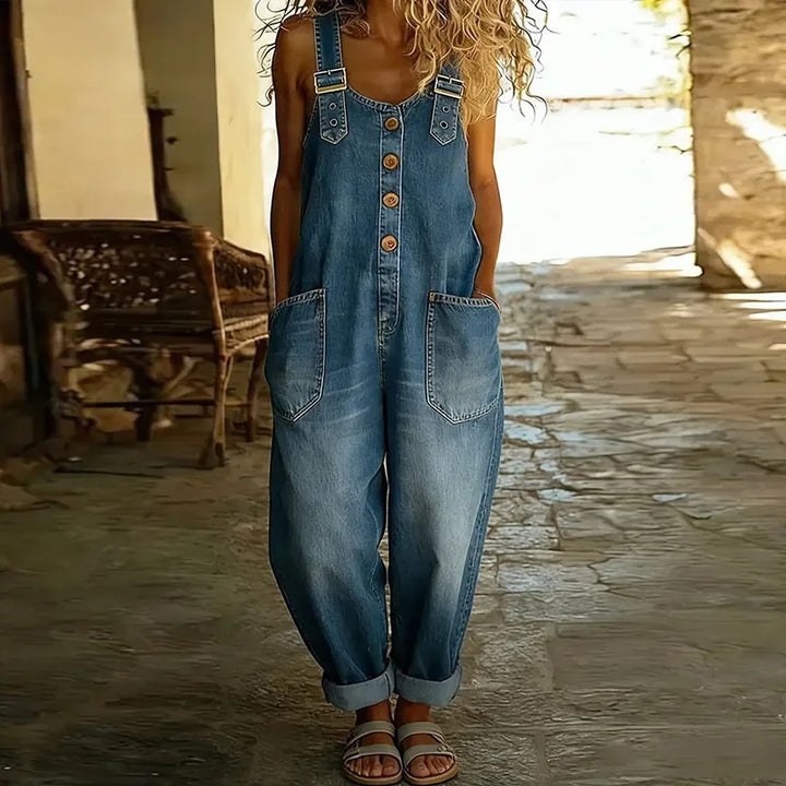 Mae | Salopette en denim doux vintage avec bretelles ajustables