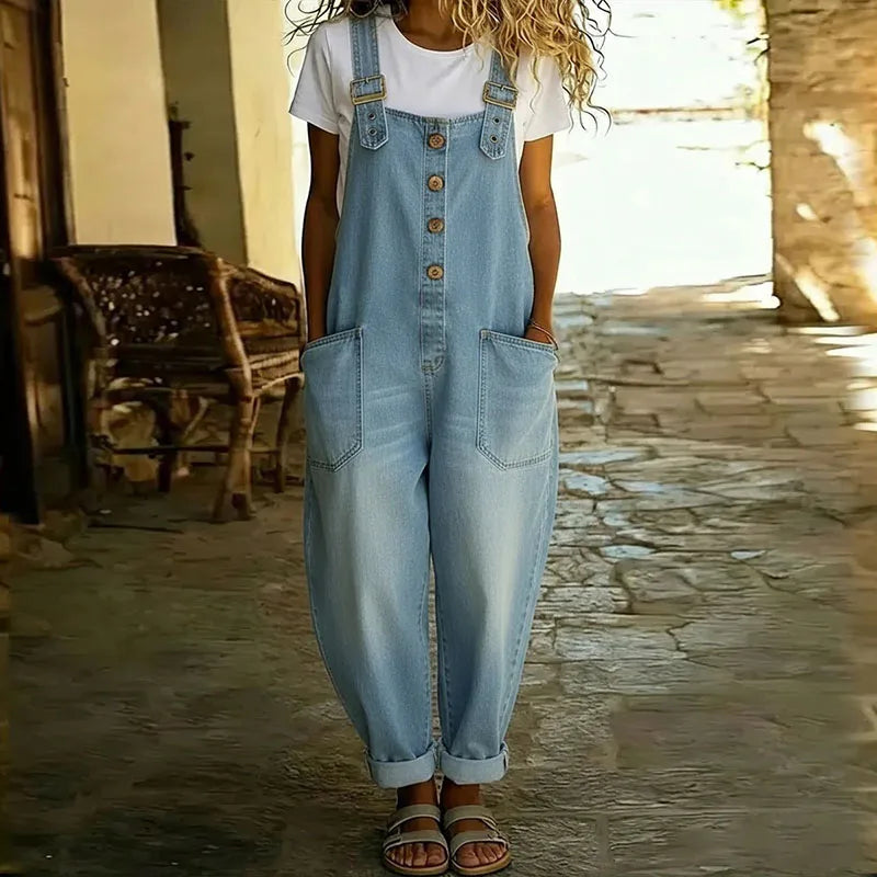 Mae | Salopette en denim doux vintage avec bretelles ajustables