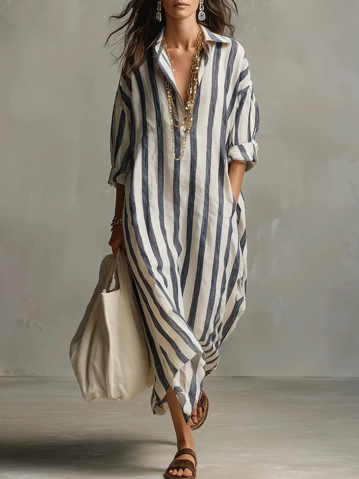 Amaris | Robe Chemise Longue Rayée Lin & Coton