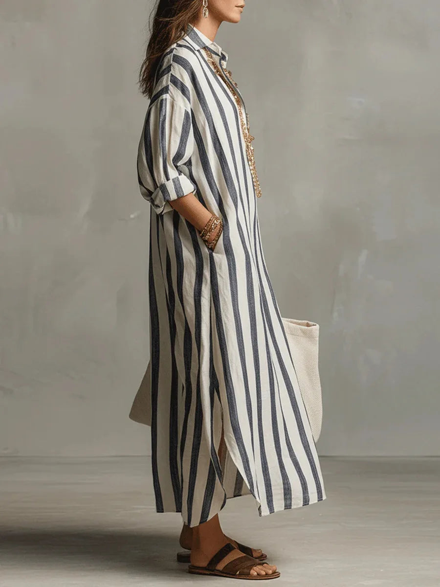 Amaris | Robe Chemise Longue Rayée Lin & Coton