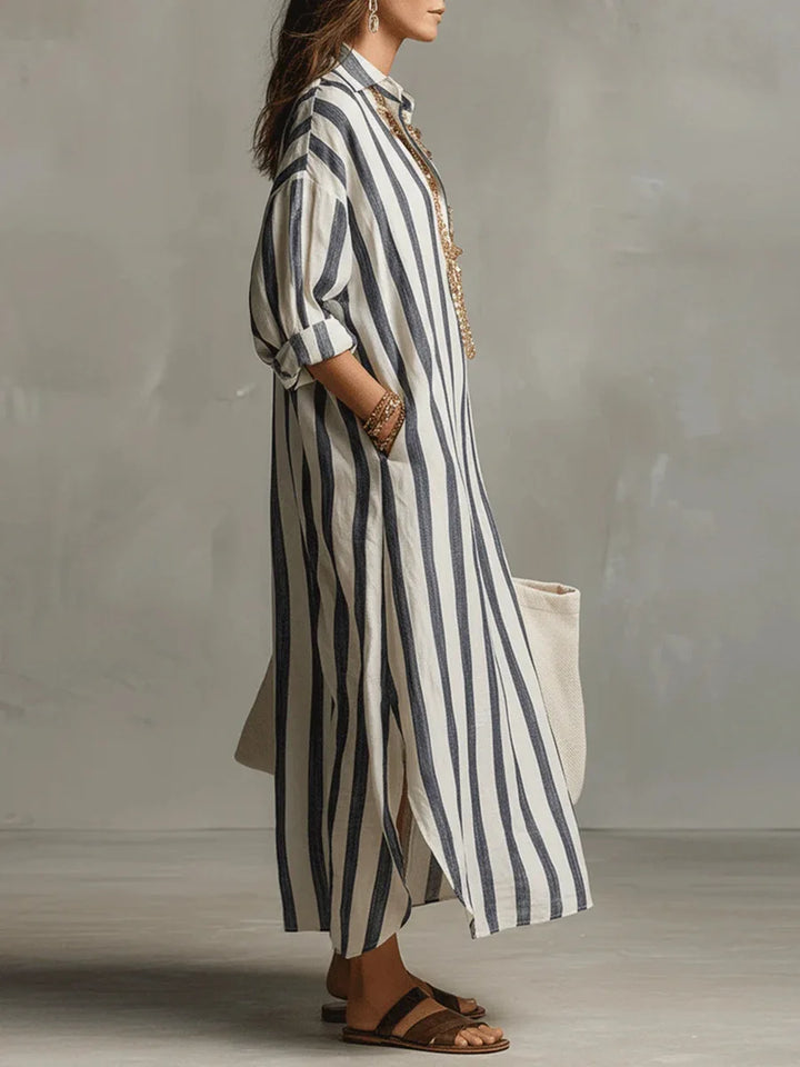 Amaris | Robe Chemise Longue Rayée Lin & Coton